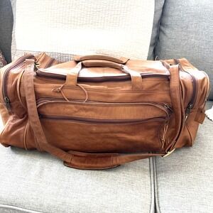Vintage Boulder Ridge Genuine Full Grain Cowhide Leather Duffel Bag w/Strap